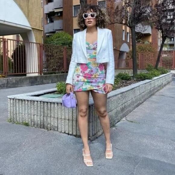 Zara Pastel Watercolor Ruffle Mini Skirt Size M Floral Abstract Painterly Summer - Picture 14 of 16